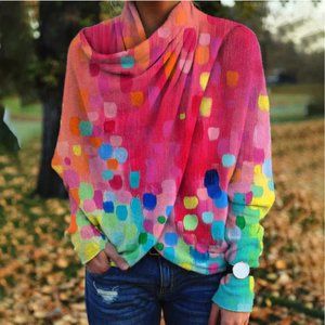 Women’s Long Sleeve Colorful Boho Scarf Top / Blouse by Pappya, Size XL, NWT